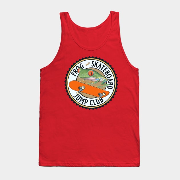 Cute Funny Red Eyed Tree Frog Riding Skateboard Tank Top by Danny Gordon Art